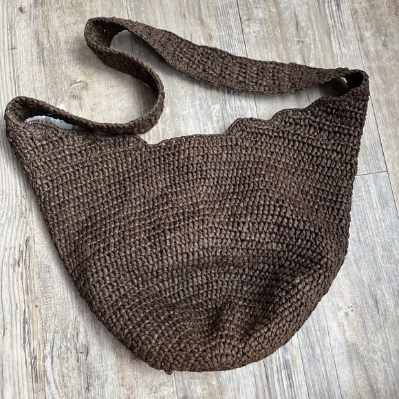 J. Jill Brown Woven Raffia Straw HOBO BAG Purse Tote Shoulder Bag 12"×14" NWT - Picture 2 of 10